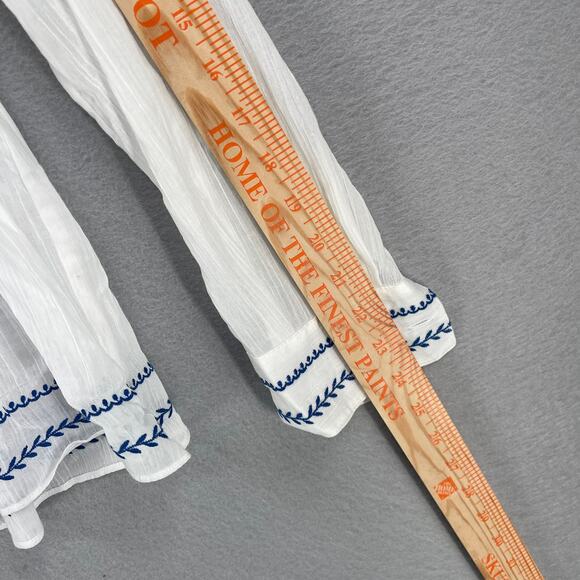 Derek Lam 10 Crosby Blouse Sz 4 White Blue Ailani Embroidered Sheer Coastal Chic - Picture 8 of 9